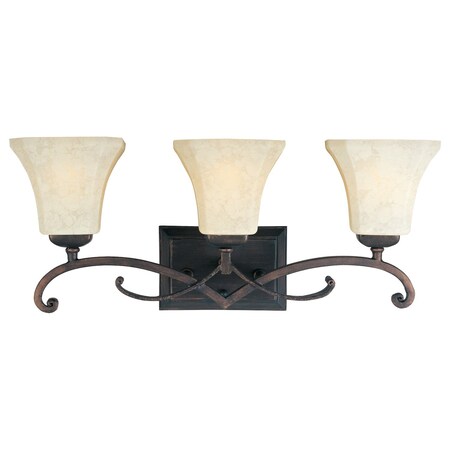 Maxim Three Light Frost Lichen Glass Rustic Burnished Vanity 21073FLRB